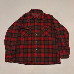 Vintage 70s Pendleton Flannel Plaid Shirt Red Buffalo Check Mens Large Wool